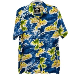 Corona Size XL Mens Button Up Shirt Short Sleeve Allover Island Hawaiian Blue